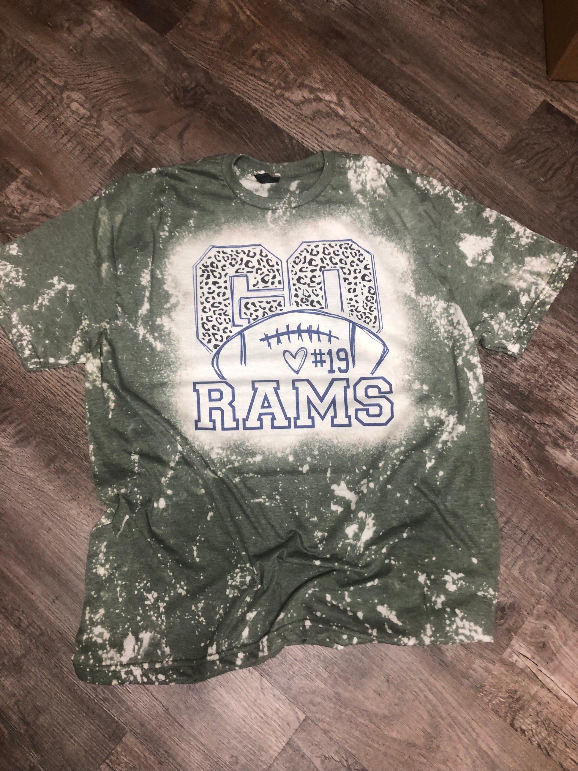 Custom football mom shirt bleached with team name and player number 