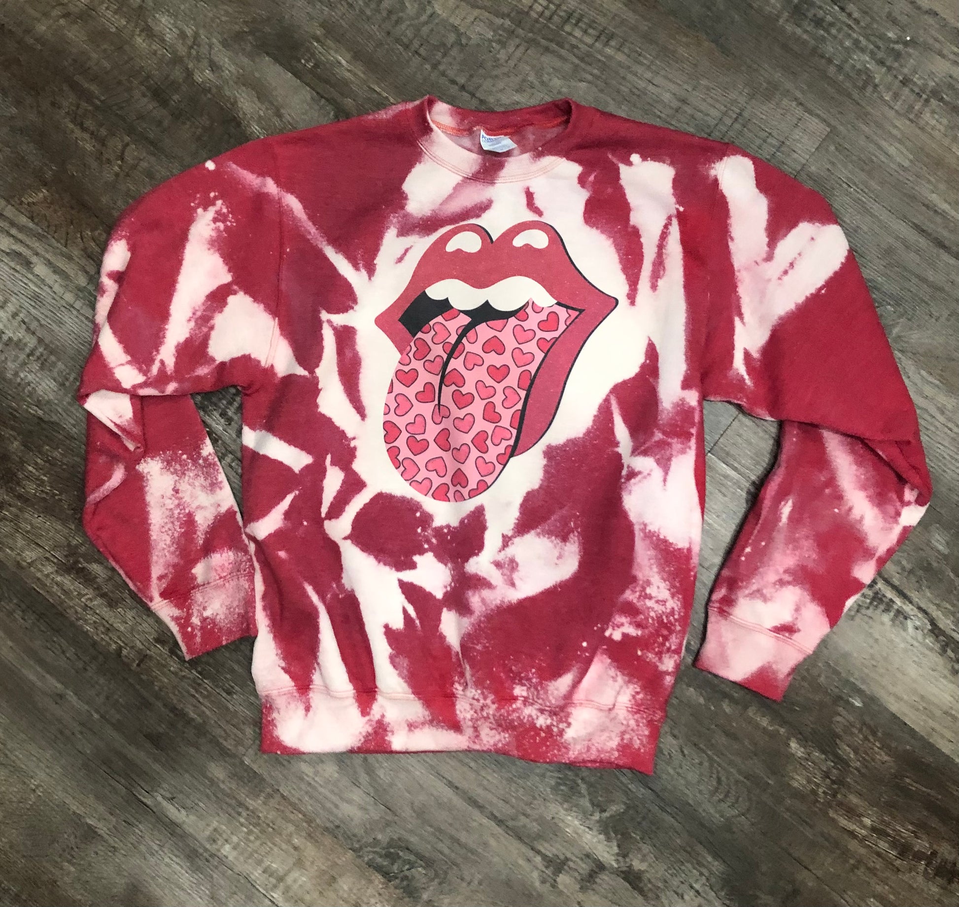 Valentine Candy Tongue Glitter Like Red Lips bleached sweatshirt