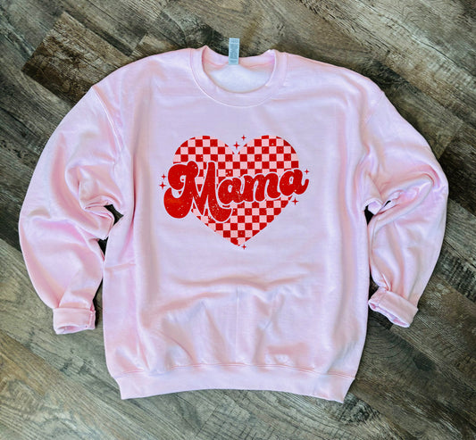 Mama Valentine Checkered Heart Sweatshirt