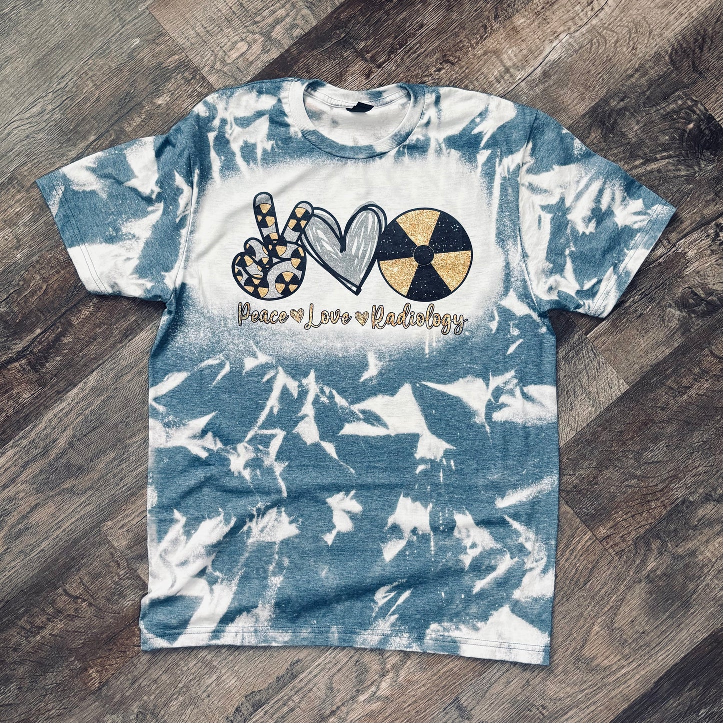 Peace love radiology bleached indigo tee