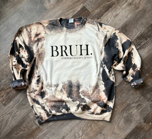 Dark heather grey bleached crewneck sweatshirt Bruh formerly known as mom