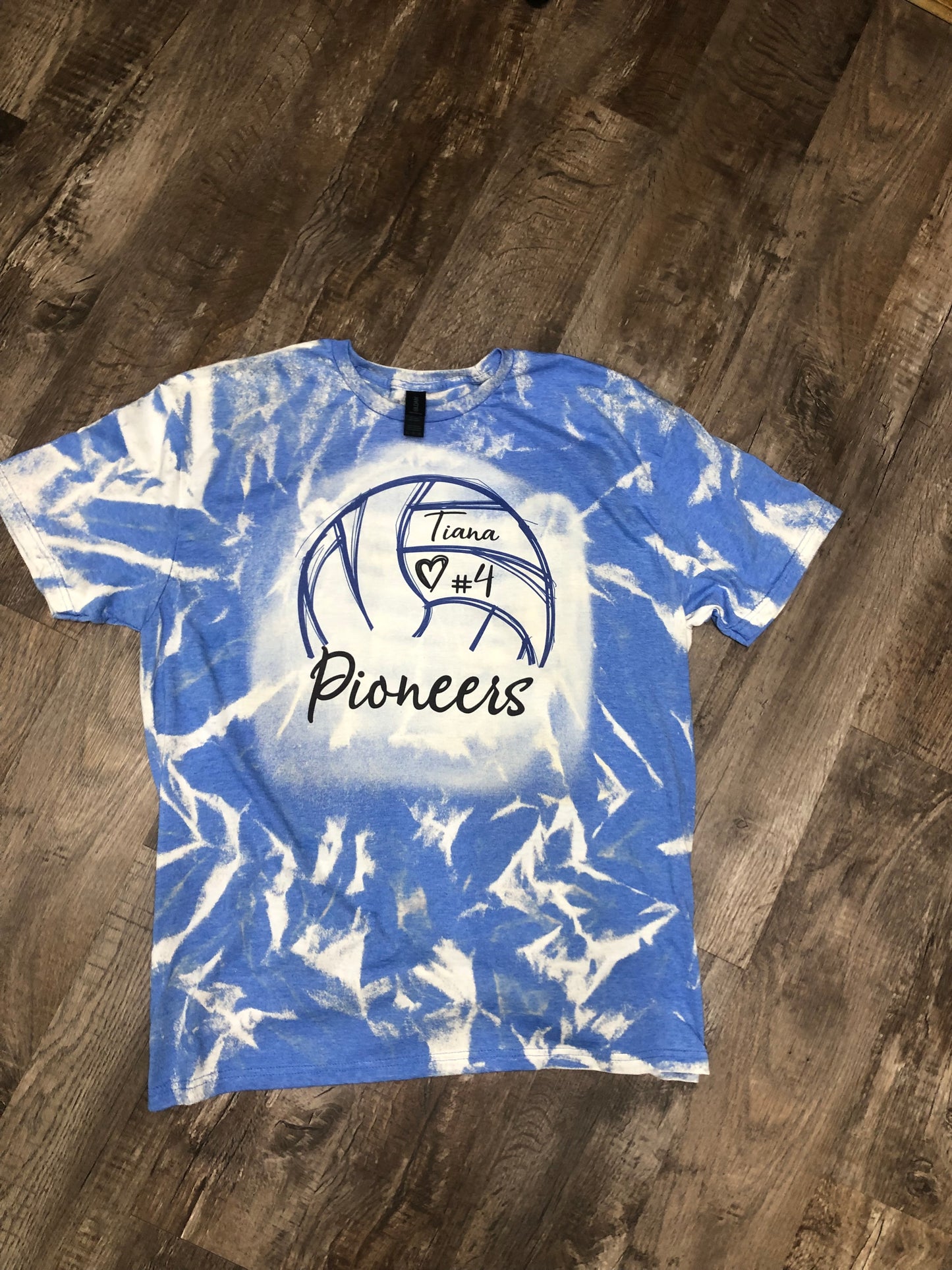 Bleached custom volleyball mom shirt with team name, player name and number 