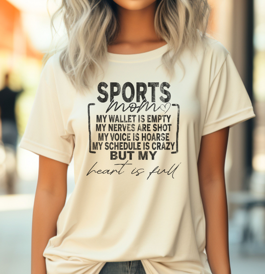 Sports Mom My Heart is Full Graphic Tee