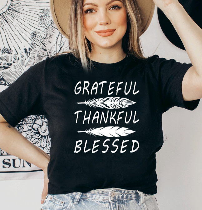 Grateful Thankful Blessed Graphic Tee - Liv's Boutique