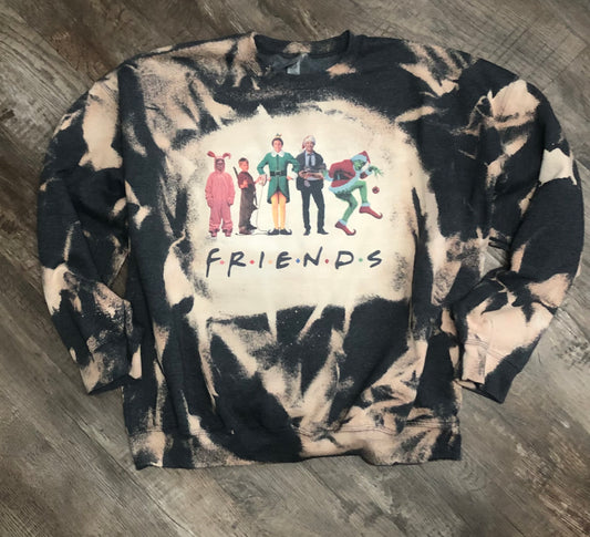 Dark heather grey bleached Christmas sweatshirt friends themed Christmas characters movie