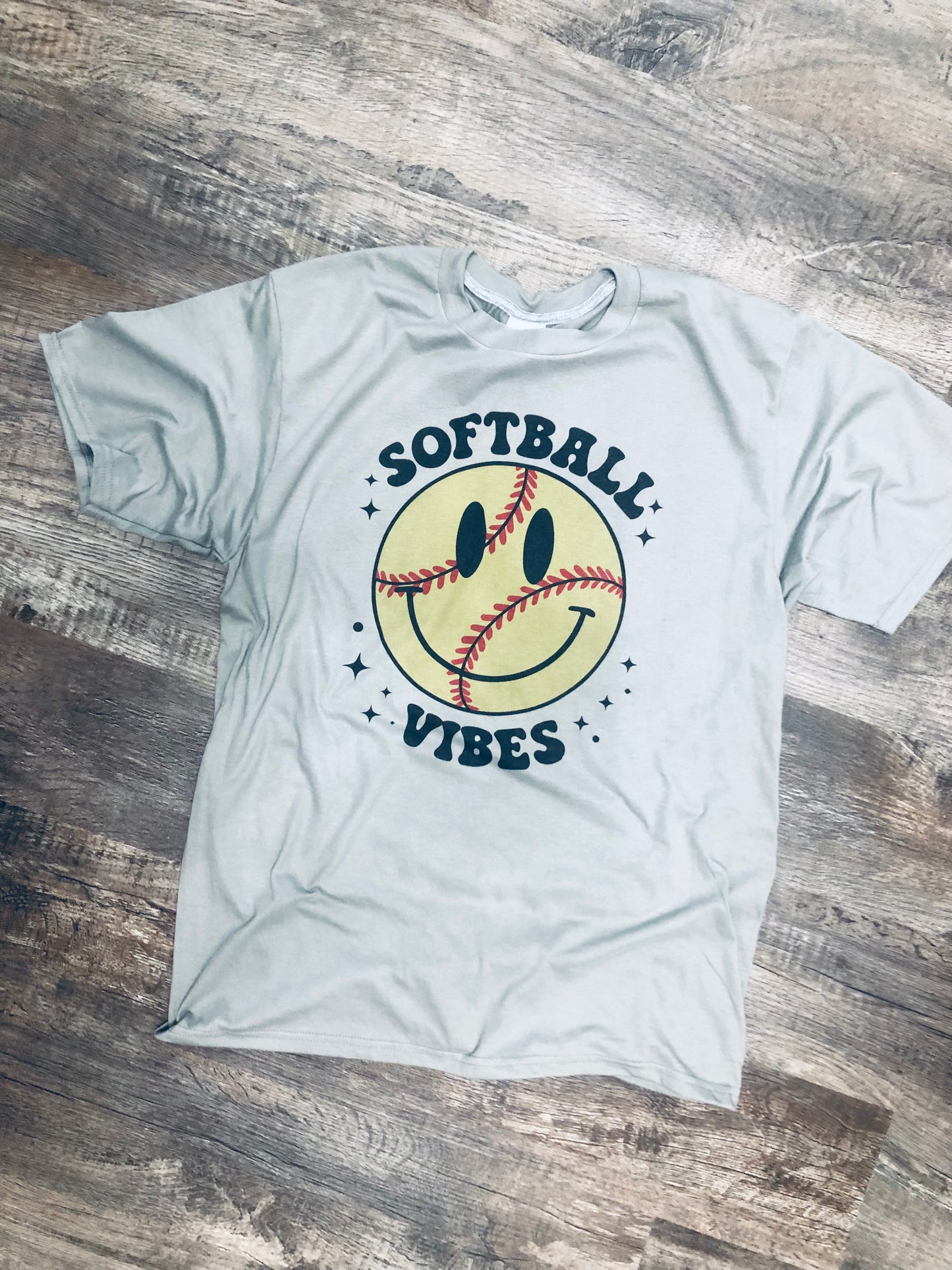 Softball Vibes Smile Face Graphic Tee