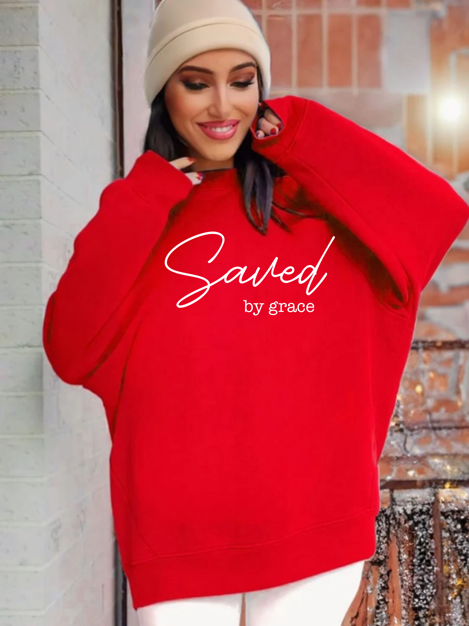 Saved by grace graphic crewneck sweatshirt
