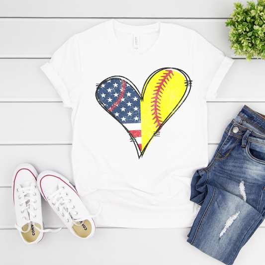 4th of July Softball doodle heart/American Flag