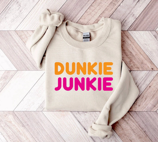 Dunkie Junkie Graphic Crewneck Sweatshirt - Dunkin Donuts Sweatshirt - Liv's Boutique