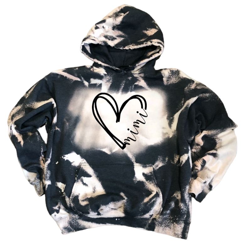 Mimi doodle heart on a bleached hoodie - Customizable