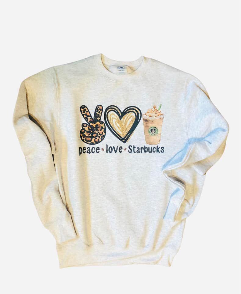 Peace Love Starbucks Bleached Unisex Tee - Liv's Boutique