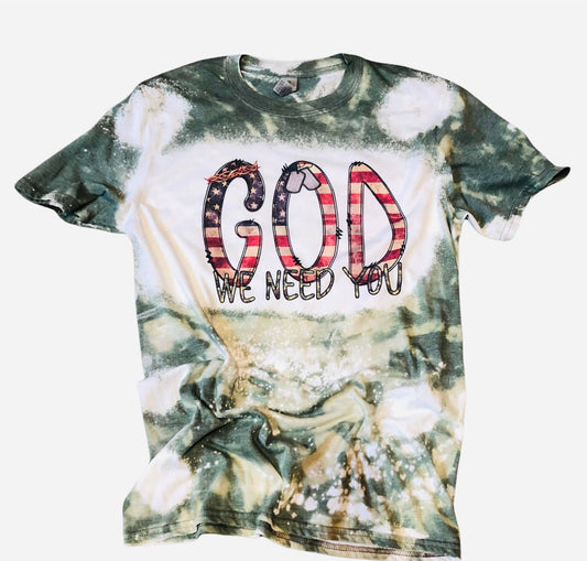 God We Need You American Military Bleached Tee