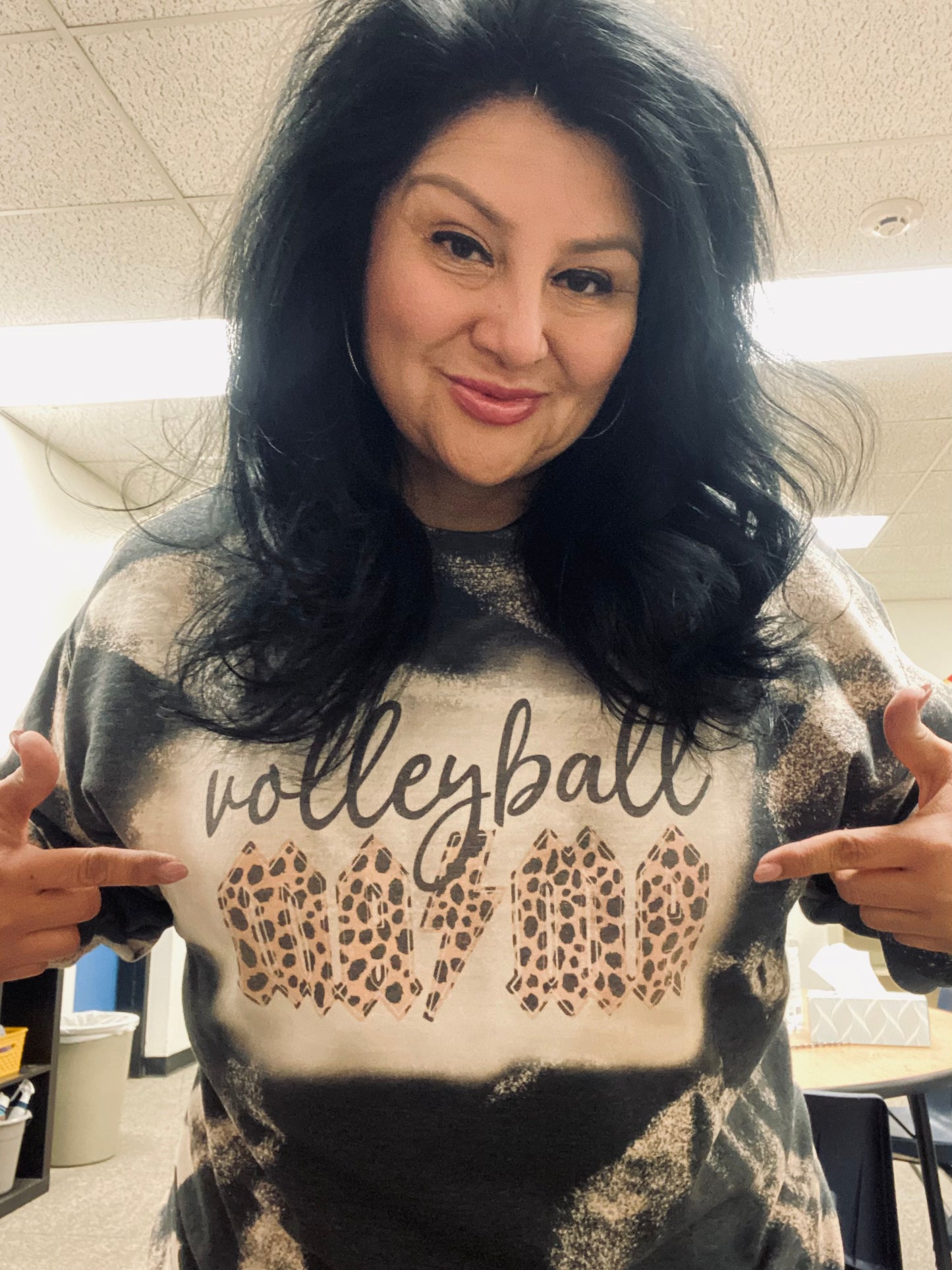 Volleyball Mama Leopard Print Design Bleached Sweatshirt