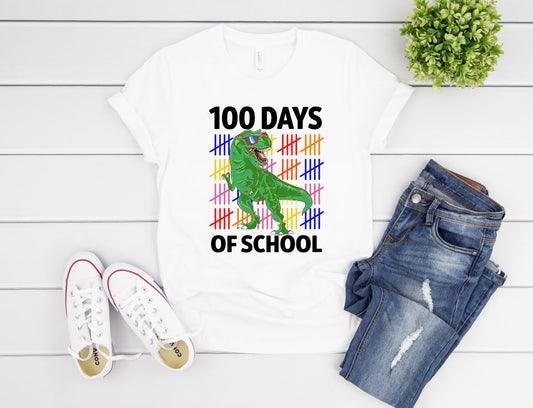 100 Days of School dinosaur Tee