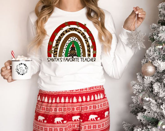 Santa's Favorite Teacher Christmas Unisex Long Sleeve Shirt