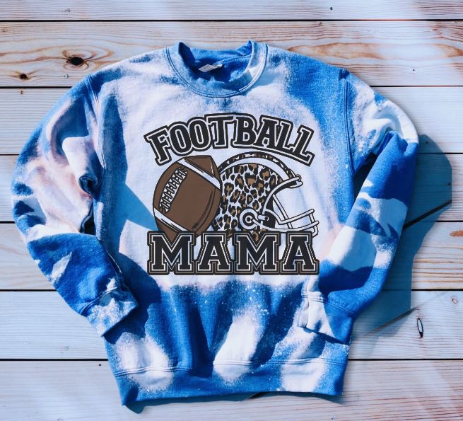 Football Mama Bleached Sweatshirt ~ Leopard Helmet - Liv's Boutique