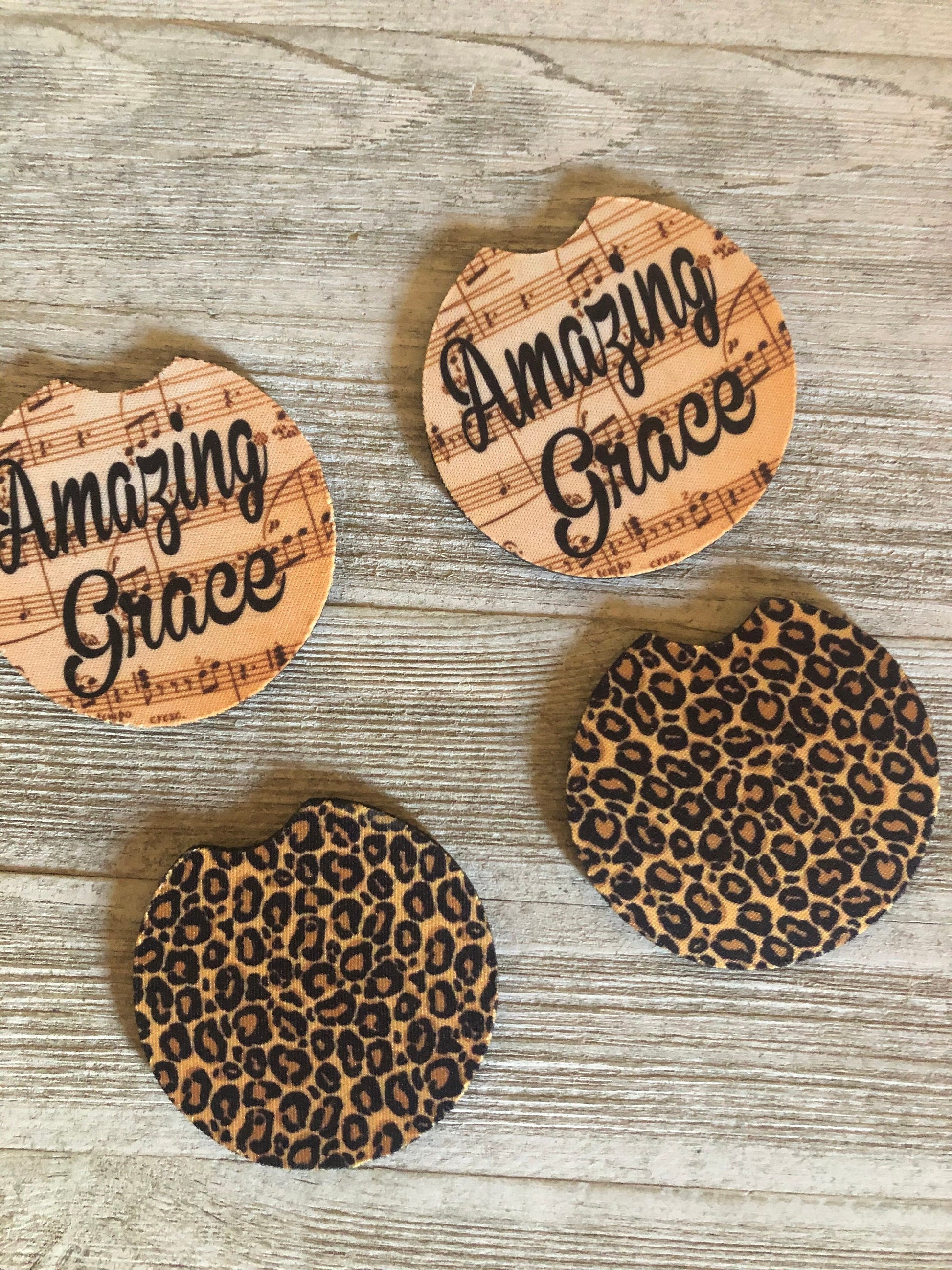 Set of 2 Personalized Leopard Car Coasters-Amazing Grace-Believe- Auto Accessories-Monogrammed car coasters (set of 2) - Liv's Boutique