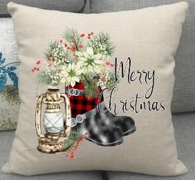 Merry Christmas Pillow, Matching Gifts for her, Blanket Pillow Gift Set, Plaid Boots, Custom Pillow, Personalized Christmas Pillow, Under 30