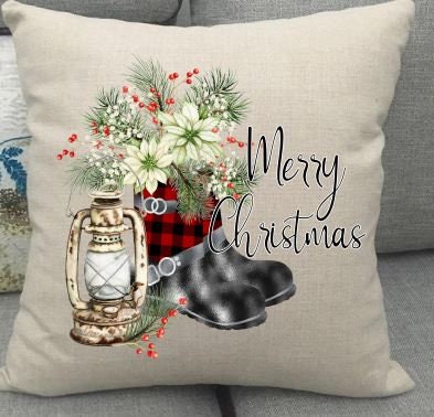 Merry Christmas Pillow, Matching Gifts for her, Blanket Pillow Gift Set, Plaid Boots, Custom Pillow, Personalized Christmas Pillow, Under 30