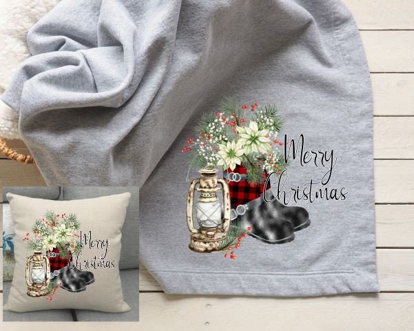 Merry Christmas Pillow, Matching Gifts for her, Blanket Pillow Gift Set, Plaid Boots, Custom Pillow, Personalized Christmas Pillow, Under 30