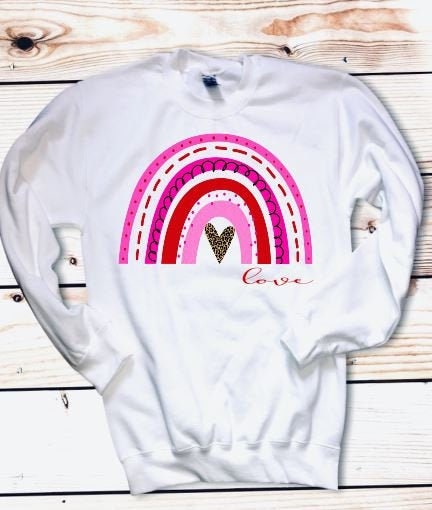 Valentine Rainbow Heart Sweatshirt, Valentines Shirts for Women, Love Heart Long Sleeve Crewneck Pullover, Gift For Her - Liv's Boutique