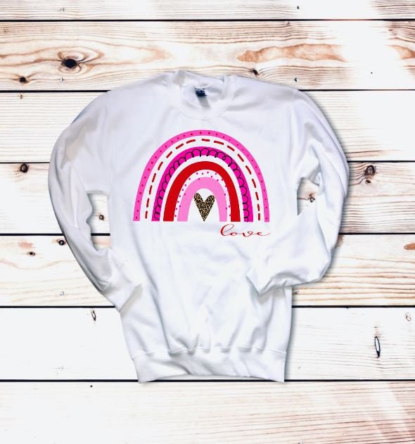 Valentine Rainbow Heart Sweatshirt, Valentines Shirts for Women, Love Heart Long Sleeve Crewneck Pullover, Gift For Her - Liv's Boutique