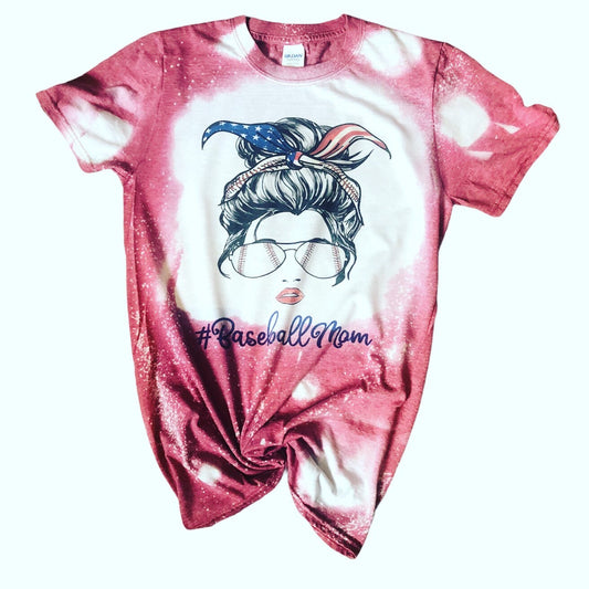 Baseball Mom Messy Bun Bleached Shirt