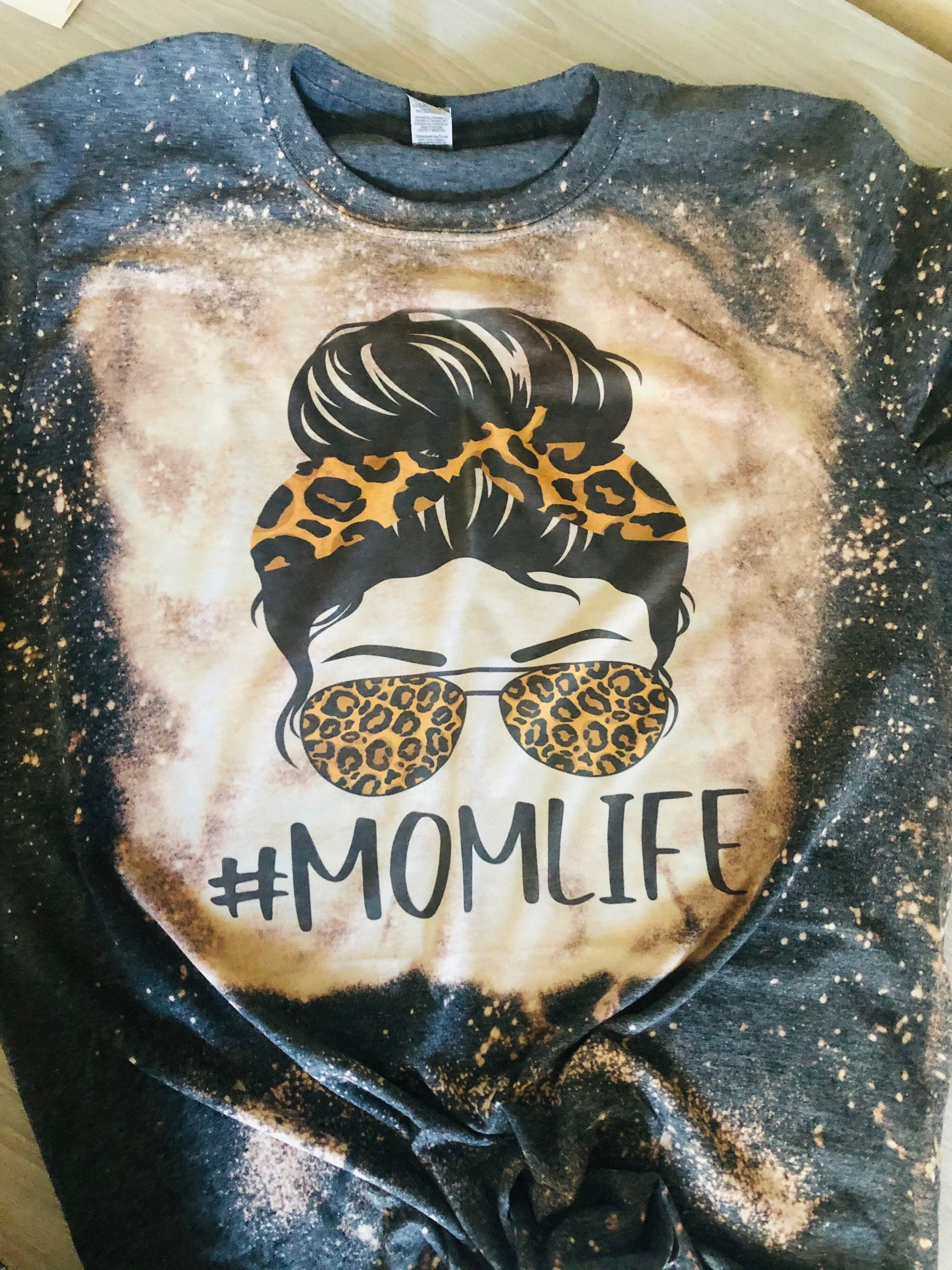 Leopard Messy Bun Mom Shirt Bleached - Liv's Boutique