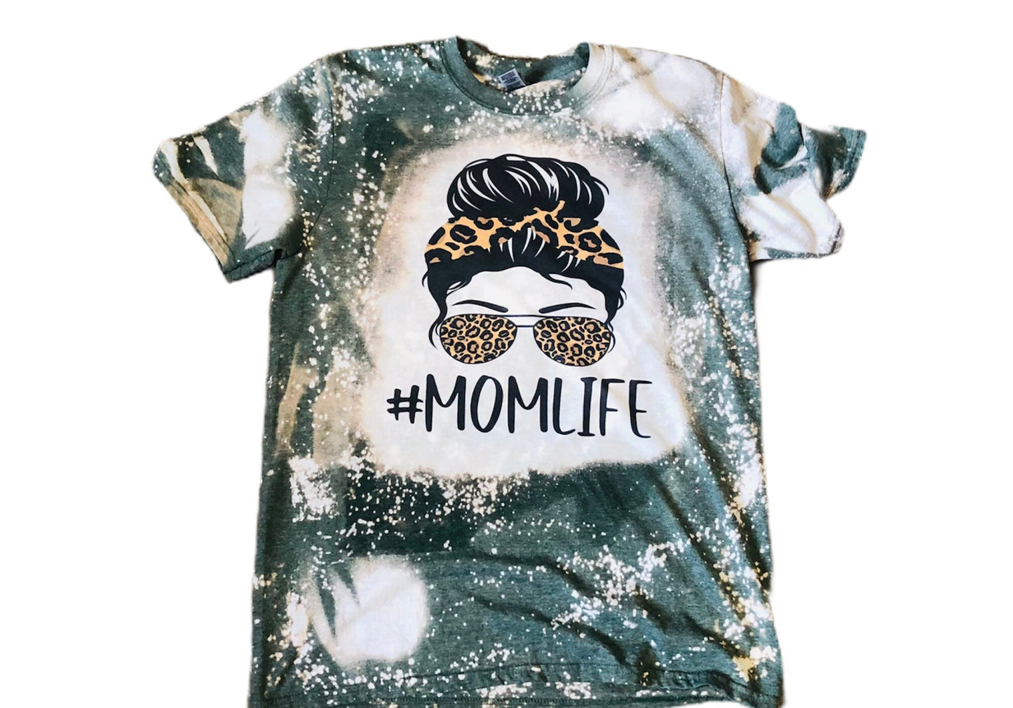 Leopard Messy Bun Mom Shirt Bleached - Liv's Boutique