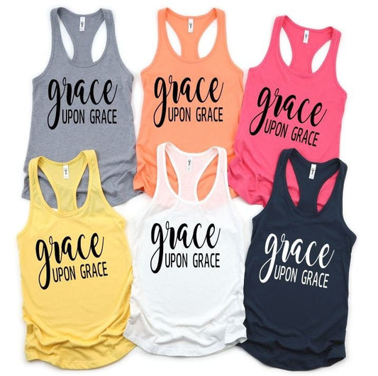 Grace Upon Grace Shirt, Christian Workout Tank, Ladies Christian Shirt,  Inspirational Workout Tank, Summer Workout Shirt - Liv's Boutique