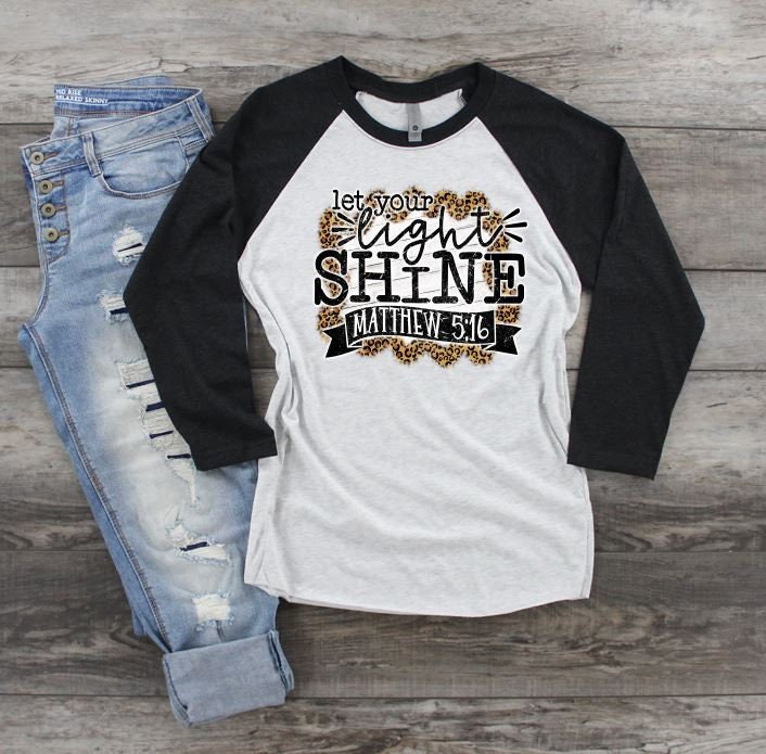 Let your light shine, Leopard Print Christian,  Leopard Print Women's Shirts, Religious Shirt, Christian Gift for a Friend, Matthew 5 16 - Liv's Boutique