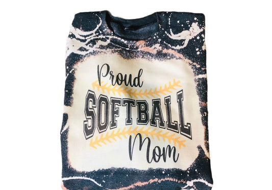 Softball Mom Bleached Crewneck Sweatshirt ~ Proud Softball Mom - Liv's Boutique