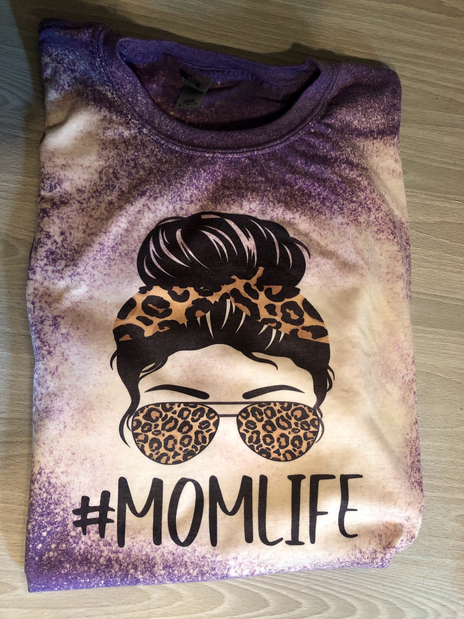 Leopard Messy Bun Mom Shirt Bleached - Liv's Boutique