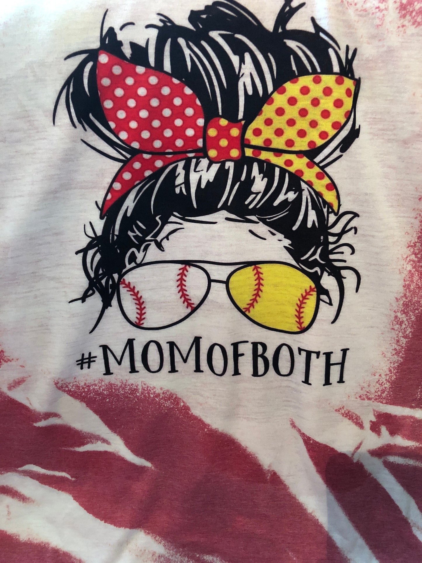 Baseball Softball Mom of Both Messy Bun ~ Bleached Shirt - Liv's Boutique