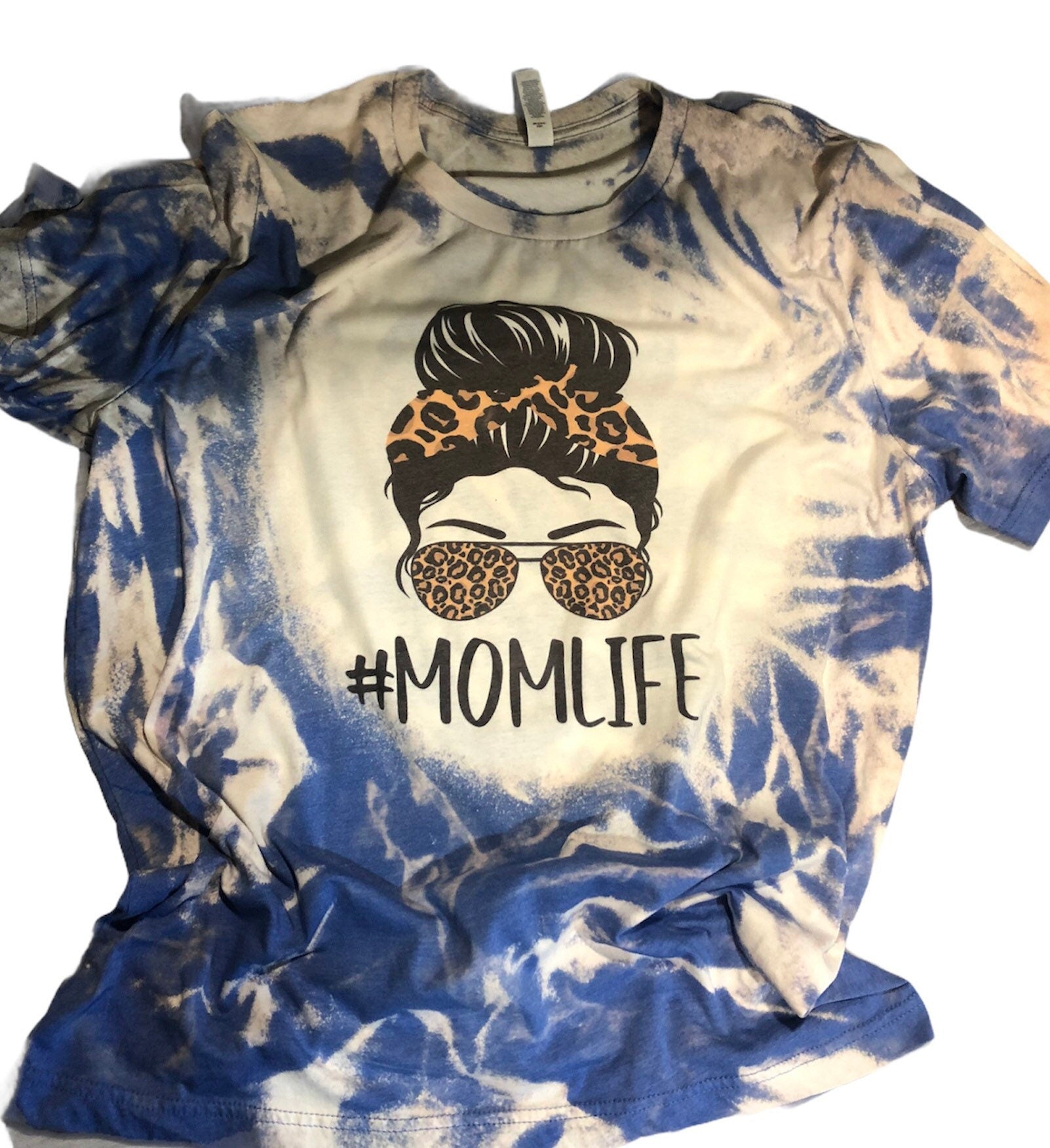 Leopard Messy Bun Mom Shirt Bleached - Liv's Boutique