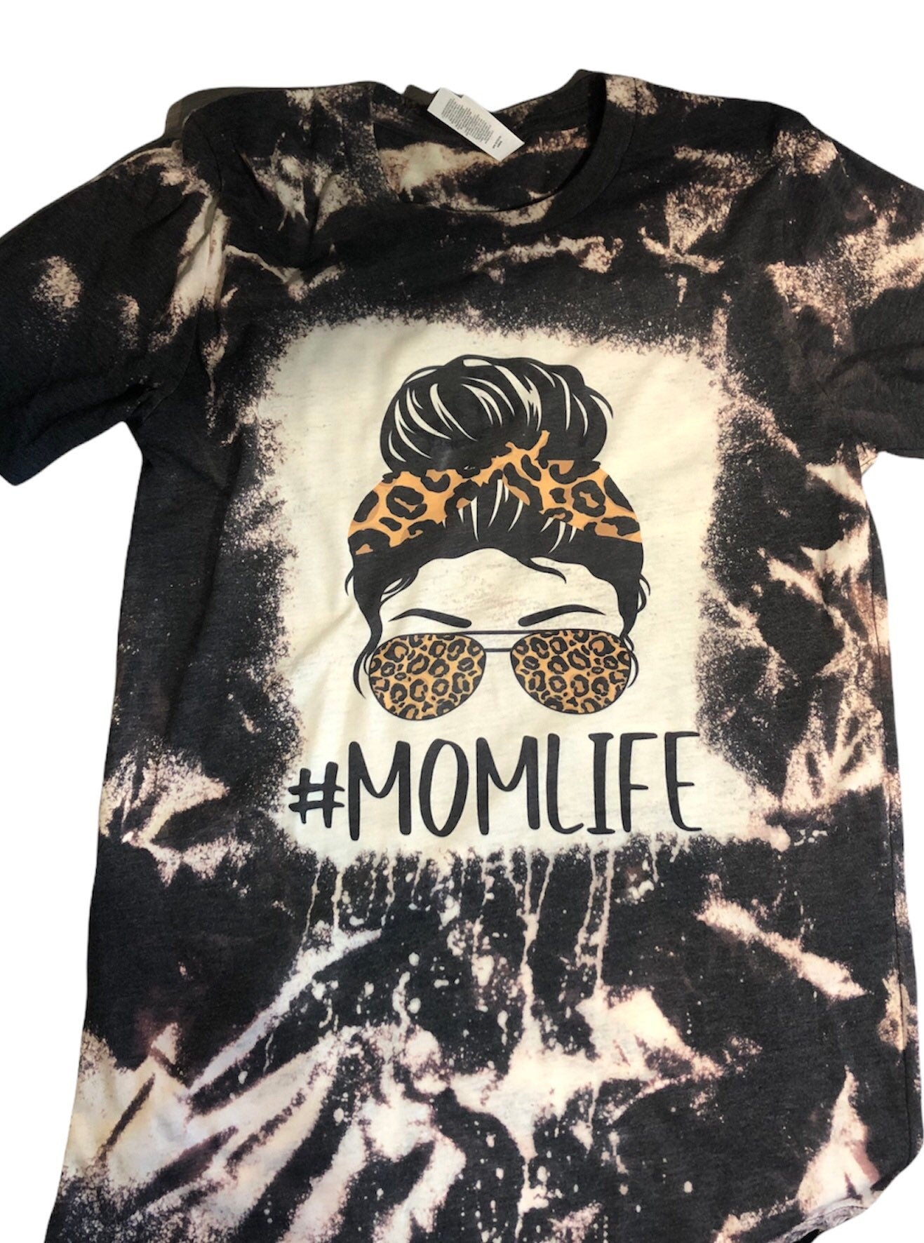 Leopard Messy Bun Mom Shirt Bleached - Liv's Boutique