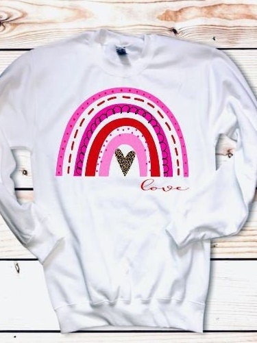 Valentine Rainbow Heart Sweatshirt, Valentines Shirts for Women, Love Heart Long Sleeve Crewneck Pullover, Gift For Her - Liv's Boutique