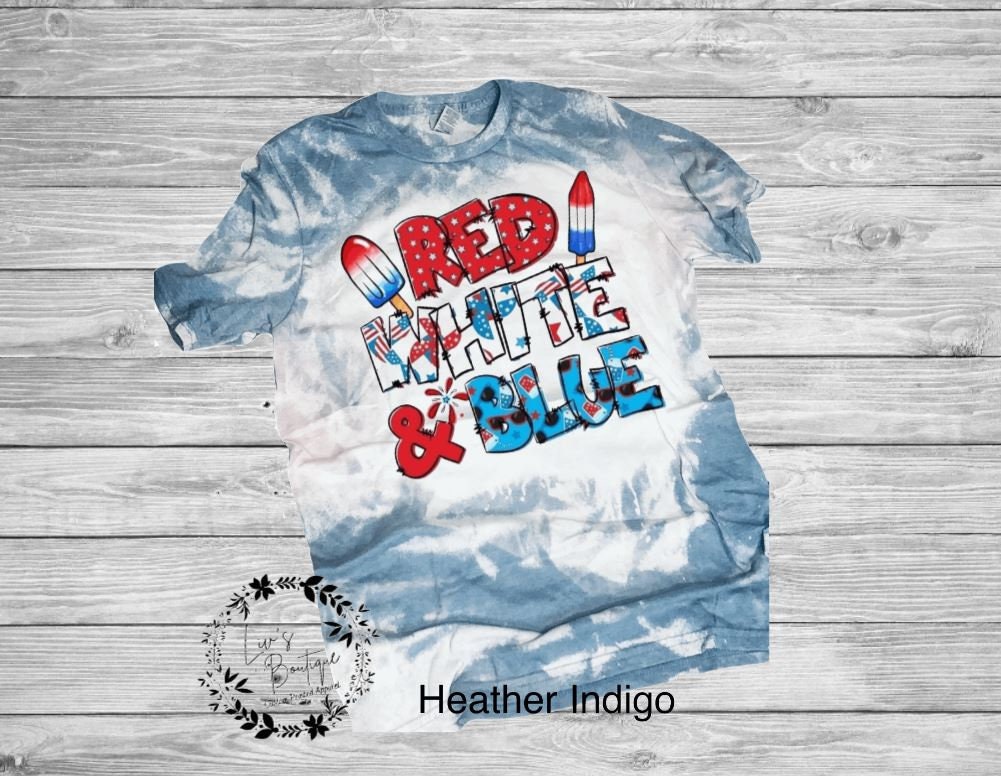 Red White and Blue Shirt, Bleached 4th of July Shirt for Women, Red White & Blue Popsicle Shirt, Patriotic Popsicles, Bleached Patriotic Tee - Liv's Boutique