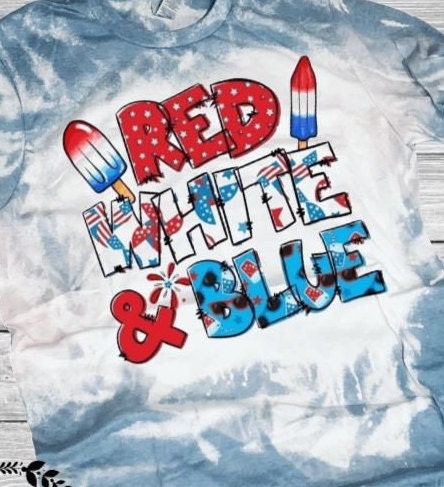 Red White and Blue Shirt, Bleached 4th of July Shirt for Women, Red White & Blue Popsicle Shirt, Patriotic Popsicles, Bleached Patriotic Tee - Liv's Boutique