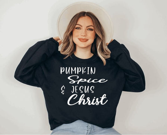 Pumpkin Spice and Jesus Christ Shirt, Christian Crewneck, Fall Shirts for Women, Inspirational Sweatshirt, Hello Fall, Pumpkin Spice Latte - Liv's Boutique