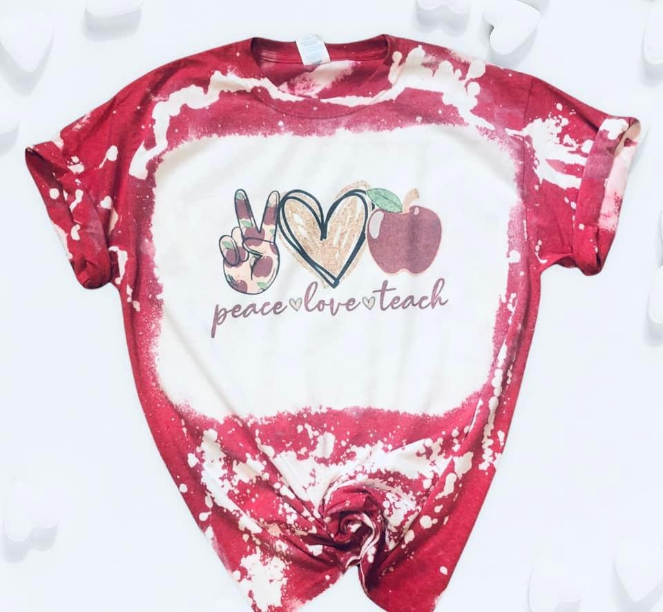 Peace Love Teach Shirt, Bleached Teacher Shirt, Back to school Teacher Gift, Bleached Tees, Teacher Shirts - Liv's Boutique