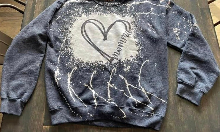 Mama Heart Hoodie Bleached Bleached Custom Heart Mom Sweatshirt Grandma Bleached Sweatshirt